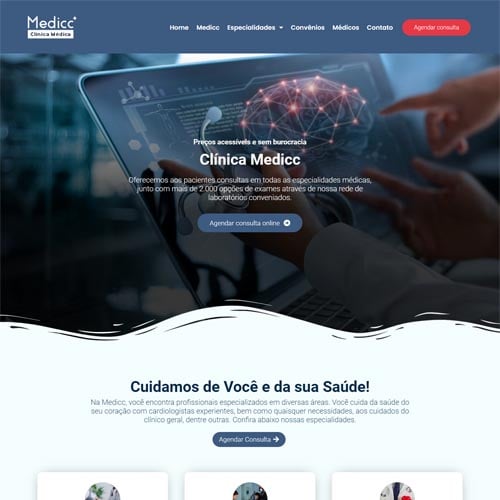 Crie um site para sua clínica de médico com o modelo Medicc, com agendamento direto pelo site