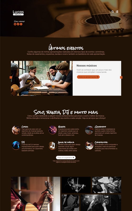 Modelo de Site Lucas - Site para músicos, cantores, DJ's, instrumentistas ou banda de música