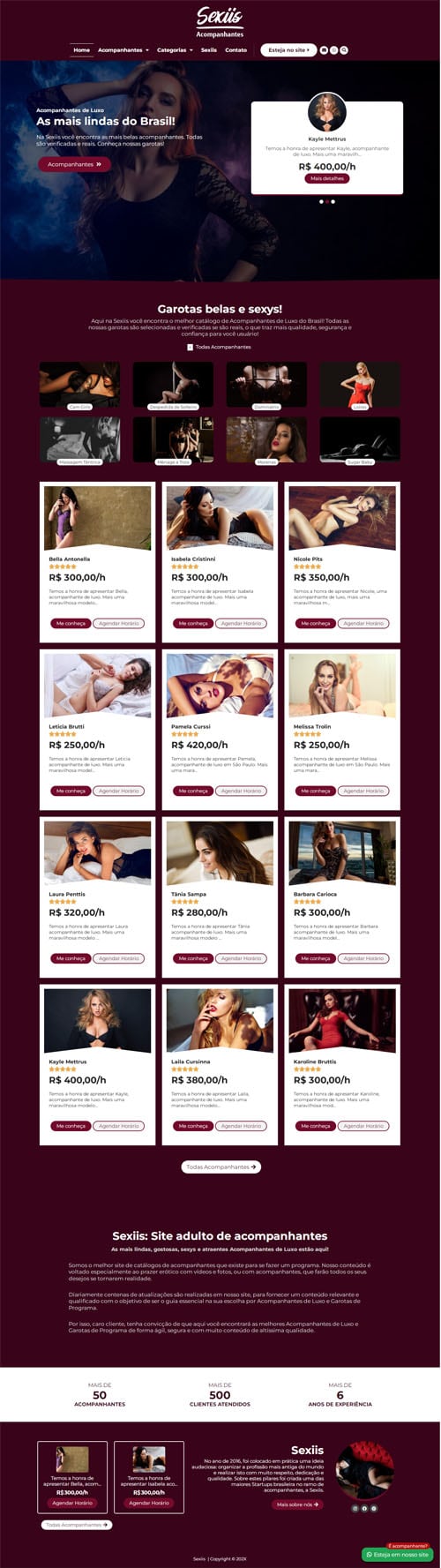Página inicial completa modelo Sexiis - Site para acompanhantes de luxo e garotas de programas