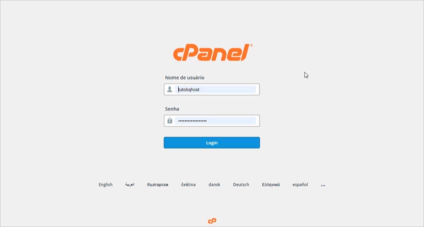 Tela de login de acesso ao Cpanel