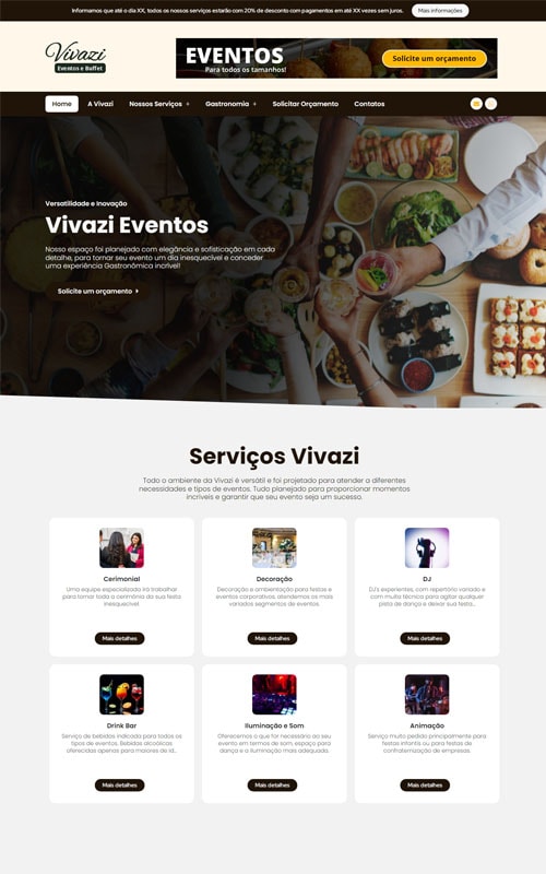 Vivazi - Site para empresas de eventos, buffet infantil ou adulto e casa de festas