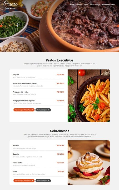 Caseiro - Site para Restaurante, pizzaria, churrascaria, lanchonete e hamburgueria