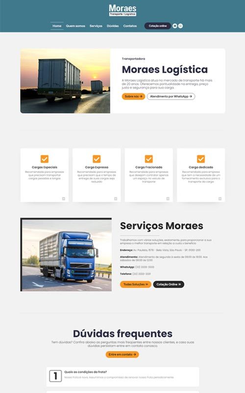 Moraes - Site para empresas de logística, entregas e transportes de cargas.