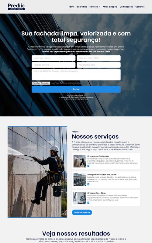 Prediic- Site para empresa de limpeza de prédios e fachadas