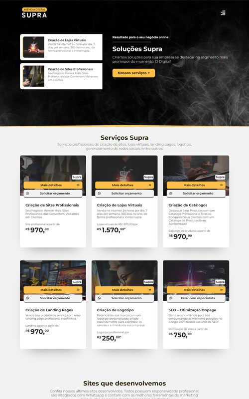 Projeto de site Supra- Site para empresa de criação de sites